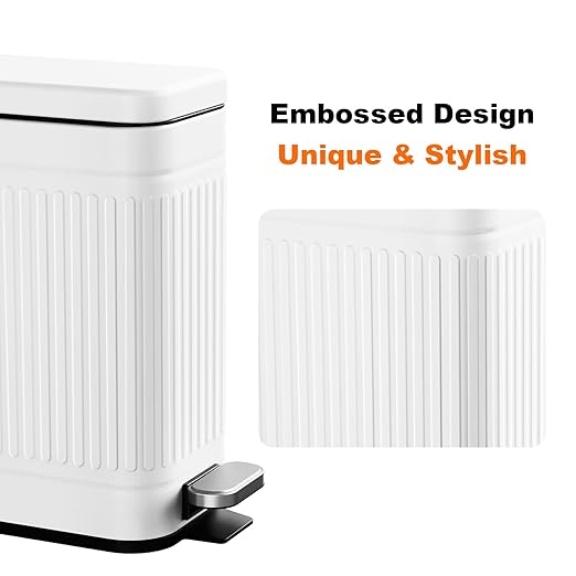 TrashAid Bathroom Trash Can with Lid, 2.6 Gallon Small Garbage Can Soft Close, Stainless Steel Step Waste Basket for Bathroom, Bedroom, Home Office, Laundry Room, Toilet, RV, White, 10 Liter