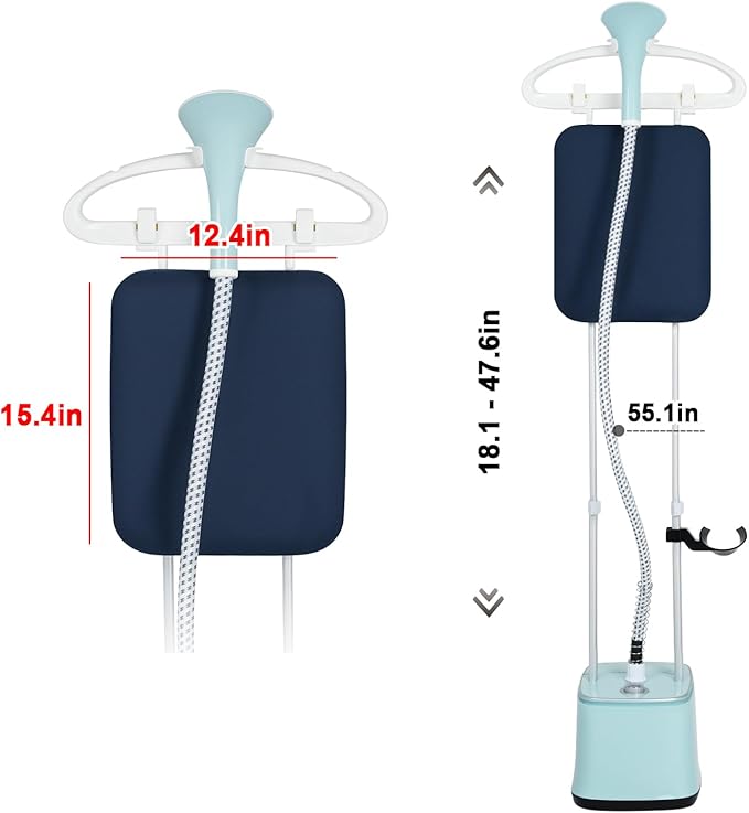 Standing Garment Steamer, 2000W Powerful Steamer for Clothes, 10 Steam Levels, 2.7L Water Tank for 90 Mins Continuous Steaming, Home Commercial Use (Blue)
