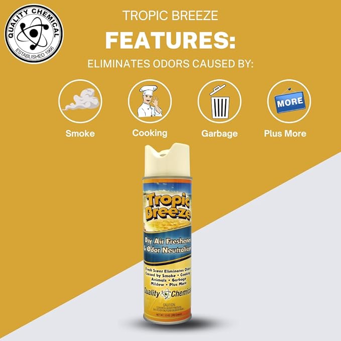Quality Chemical Tropic Breeze - The Most Powerful Dry Air Freshener and Odor Eliminator - Best Room Deodorizer and Air Spray for a Fresh and Clean Home 10 oz Can (Pack of 12)