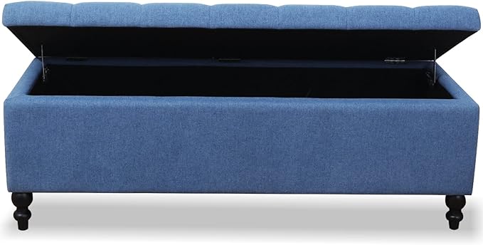 Storage Ottoman 50.2 Inches Upholstered Fabric Storage Ottoman Bench，Button Tufted Ottoman with Storage for Living Room，Bedroom End of Bed Bench Withstands 302lbs (Blue)