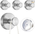 4 PCS Suction Cup Hooks for Shower, Stainless Steel No Drill Suction Towel Hooks, Reusable Sticky Silicone Suction Cup Base for Bathroom Wall, Glass, Mirror, Tile to Hang Loofahs, Robes (Silvery)