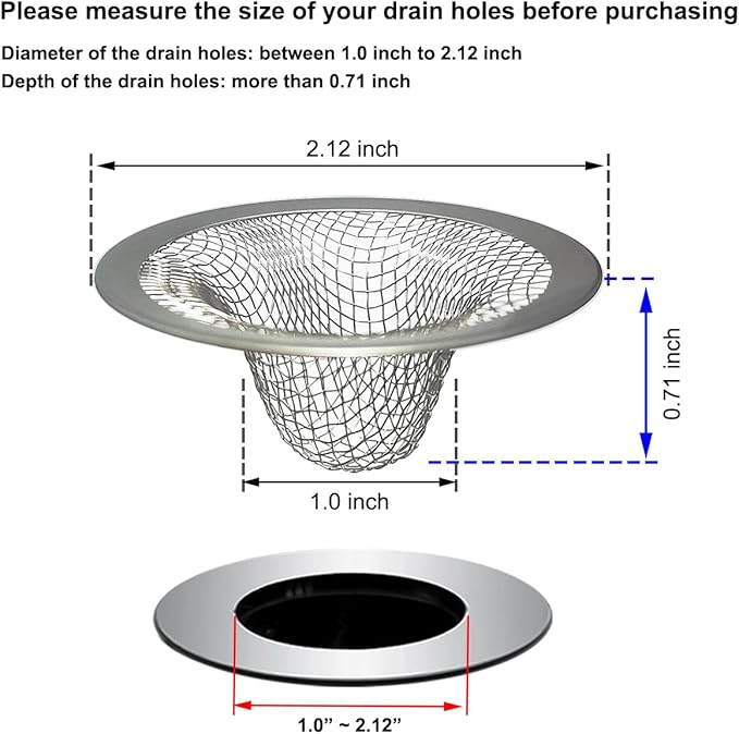 1.0" Bathroom Sink Drain Strainers, 6PCS Drain Hair Catchers for Laundry, Mop Pool, Utility, Slop, RV Sink, Stainless Steel Drain Filter