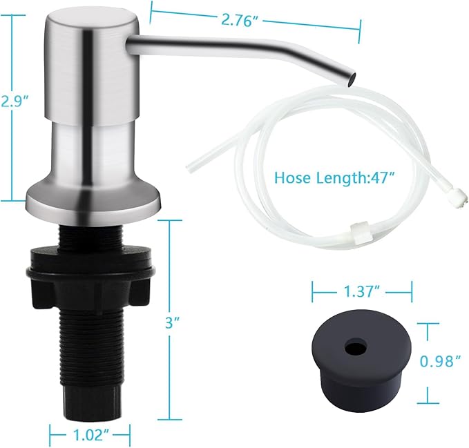 Kitchen Sink Soap Dispenser, Brushed Nickel Countertop Soap Dispenser Pump, 47" Silicone Extension Tube Connect to The Soap Bottle Directly, Say Goodbye to Frequent Refills