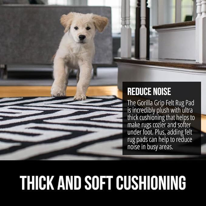 GORILLA GRIP Felt and Natural Rubber Stay in Place Slip Resistant Rug Pad, 1/8in Thick, 2x8 FT Protective Padding Under Area Rugs, Cushioned Gripper Pads, Carpet Runners, Hardwood Floors Protection