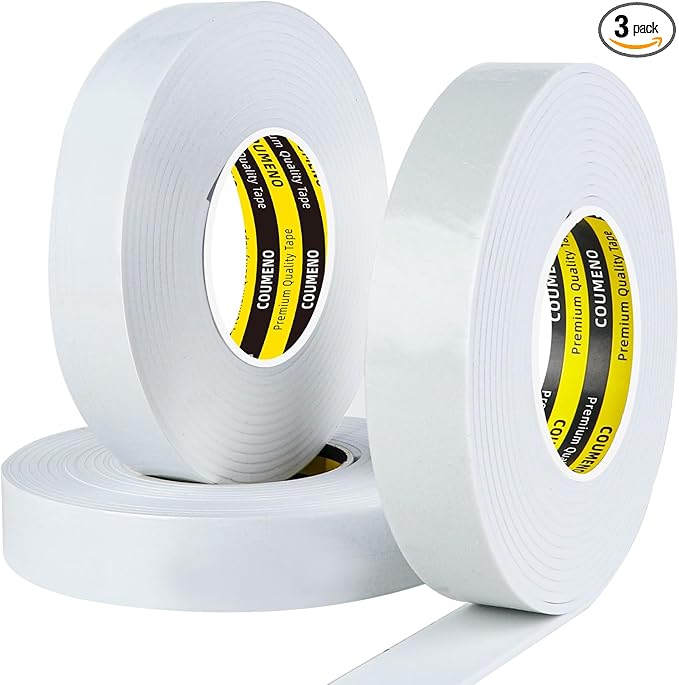 3 Pack EVA Single-Sided Adhesive Foam Tape 1.2inx16.4FT Single-Sided Sealing Strip Foam Pad Sponge Tape Window Weatherproof Whtie
