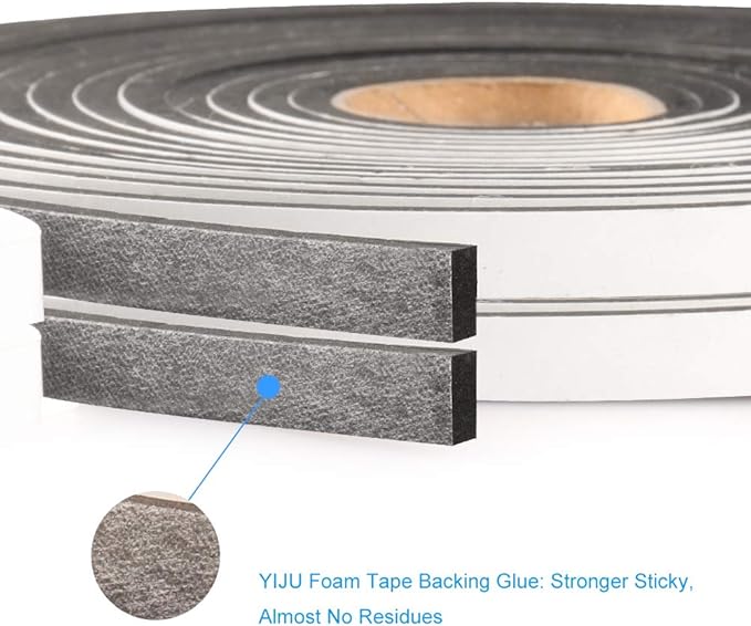 2 Rolls Foam Seal Tape for Door Window Insulation, Soundproof and Shockproof Foam Adhensive Strip, 3/8"Wx3/16"T Single Sided Foam Tape, Cold Air and Draft Closed Cell Seal Strip,Total 32FT