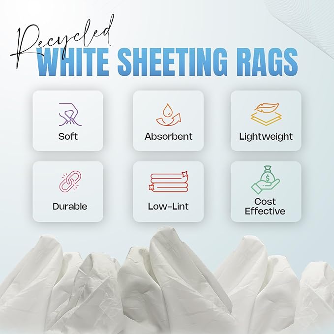Recycled White Sheeting Cleaning Rags (600 lbs. Pallet 60x10 lbs. Box) – Lint Free White Cotton Cloths for Manufacturing | Automotive | Janitorial | Shop Rags Bulk - Multipurpose