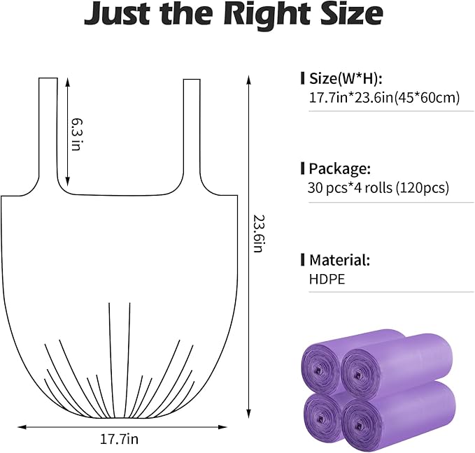 2-4 Gallon Portable Trash Bags,120 Counts Thicken portable Small Garbage Bags for Office, Kitchen,Bedroom Trash Can,Strong Trash Bags（Purple）