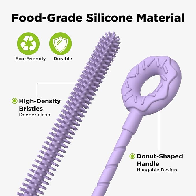 2 Pcs Silicone Straw Cleaner Brush, Extra Long Cleaning Brushes for Straws, 6mm&9mm, Purple