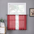 Tollpiz Sheer Tier Curtains Kitchen Linen Textured Half Curtain Sheers Light Filtering Rod Pocket Voile Bathroom Short Curtains for Farmhouse, 25 x 30 inches Long, Burgundy Red, Set of 2 Panels