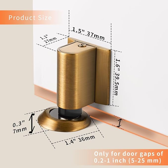 Bak Bo Magnetic Door Stoppers 2 Pack Bottom of Door Holder Keep Door Open No Drilling Magnet Floor Door Stop with Screws and Adhesive Antique Brass DS268AB-2