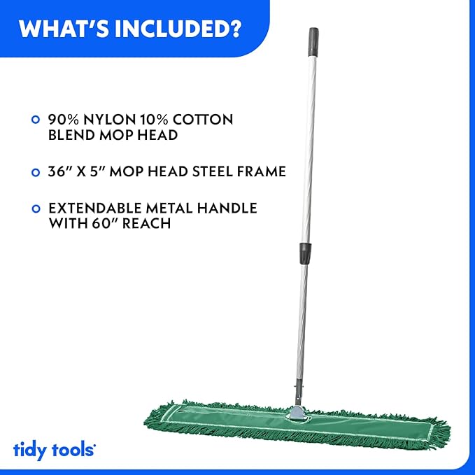 36 Inch Green Commercial Dust Mop & Floor Sweeper with Extendable Handle – Mop for Hardwood, Tile, and Concrete Floor Cleaning
