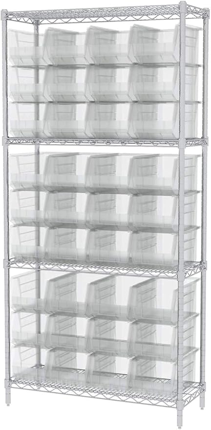 Akro-Mils 30240 AkroBins Plastic Storage Bins, Space-Saving Stackable Bins for Garage, Pantry, Craft Organization, 15-Inch x 8-Inch x 7-Inch, Clear, 12-Pack
