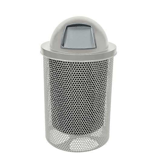 COATEDOUTDOORFURNITURE RDT-P-TXTGRY Heavy Duty Round Trash Receptacle with Dome Top, Liner Included, 32 Gallon, Textured Grey, Made in America