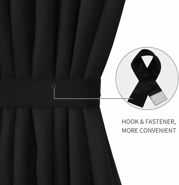 DWCN French Door Curtain - Rod Pocket Thermal Blackout Panel for Glass Window, Kitchen and Patio - Privacy, 54 X 80 Inches Long, 1 Panel With Tieback, Black