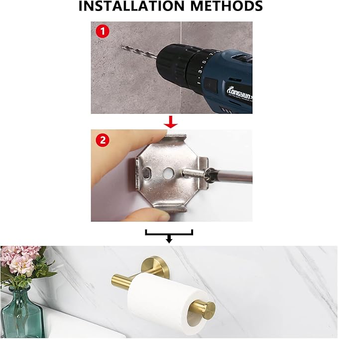 NearMoon Bathroom Toilet Paper Holder, Premium SUS304 Stainless Steel Rustproof Wall Mounted Toilet Roll Holder for Bathroom, Kitchen, Washroom (1 Pack, Brushed Gold)