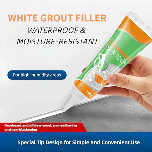 Waterproof White Grout Repair Kit, Grout Pen for Shower Tile, Grout Filler Repair, Squeeze Tube White Caulk, Waterproof & Moisture-Resistant, for Kitchen Bathroom (2)