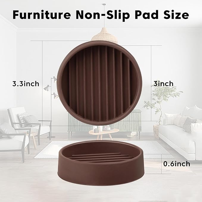 8Pcs 3"*3" Rubber Non-Slip Furniture Pads Heavy Duty Furniture Casters Cups Sofa Feet Floor Protectors for Beds Sofas Pianos and Other Large Furniture (Round, Brown)