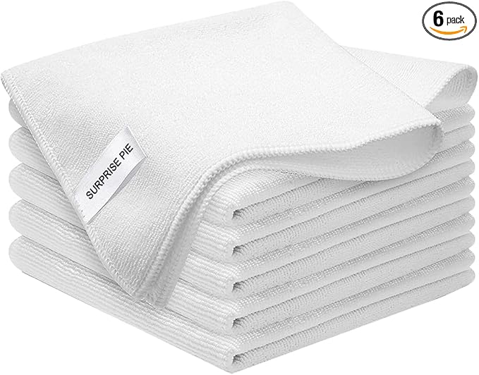White Microfiber Cleaning Cloth 6Pack Cleaning Rags Absorbant Lint Free Cloth for House, Kitchen, Car, Glass, Stainless Steel, Window, Boat Cleaner-12''x 12''-White