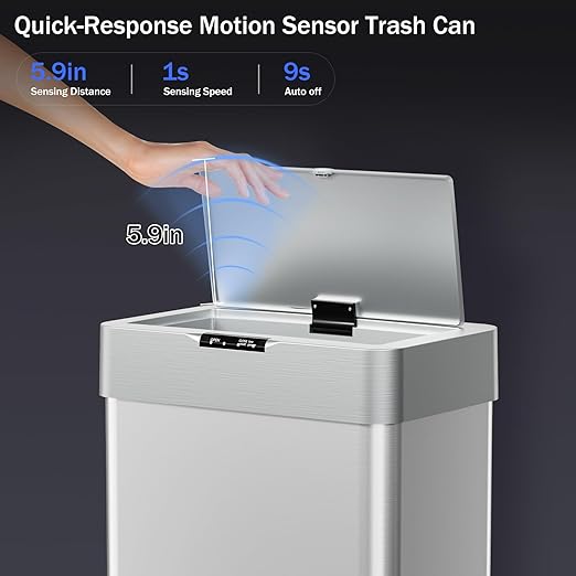 TLSUNNY 18.5 Gallon Motion Sensor Trash Can,Touchless Automatic Garbage Can,Brushed Stainless Steel Smart Bin,with Bag Holder,Soft Close Lid,for Kitchen,Office,RV,Bedroom,Living Room (Silver, 70L)