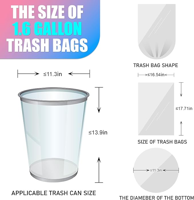 300 Count 1.6 Gallon Mini Trash Bags - 6 Liter Colored Small Garbage Bags Unscented Mini Can Liners Leakproof & Tear Resistant for Bathroom Office Dorm Car