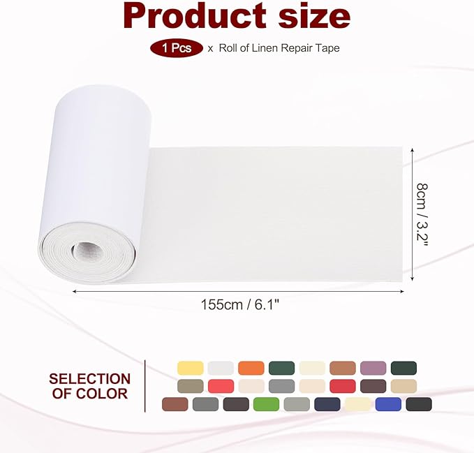 PATIKIL Leather Patches Tape for Furniture, 3.2 x 61 Inch Self Adhesive Vinyl Leather Repair Kit Cover Sheet for Couch, Sofa, Car Seats, Office Chair, White