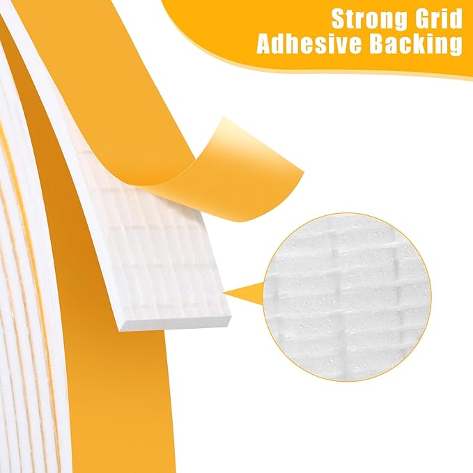 26Feet Weather Stripping Seal (1 Inch X 1/8 Inch) for Door Window, High Density Foam Tape, Soundproofing, Insulation Strip, Door Sealers for Door Frame- White