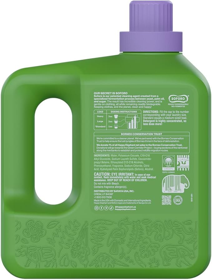 Happy Elephant Liquid Laundry Bundle, White Tea & Fig Scent, Natural Laundry Detergent & Fabric Softener, Plant Based, Stain Remover & Fabric Conditioner, Gentle on Skin, 64 Fl Oz Each, 2 Pack