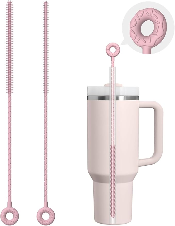 2 Pcs Silicone Straw Cleaner Brush, Extra Long Cleaning Brushes for Straws, 6mm&9mm, Pink