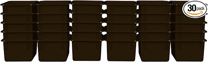 Wood Designs Cubby Storage Bin, Heavy Duty Plastic Containers for Kids Brown Cubby Tray Set of 30