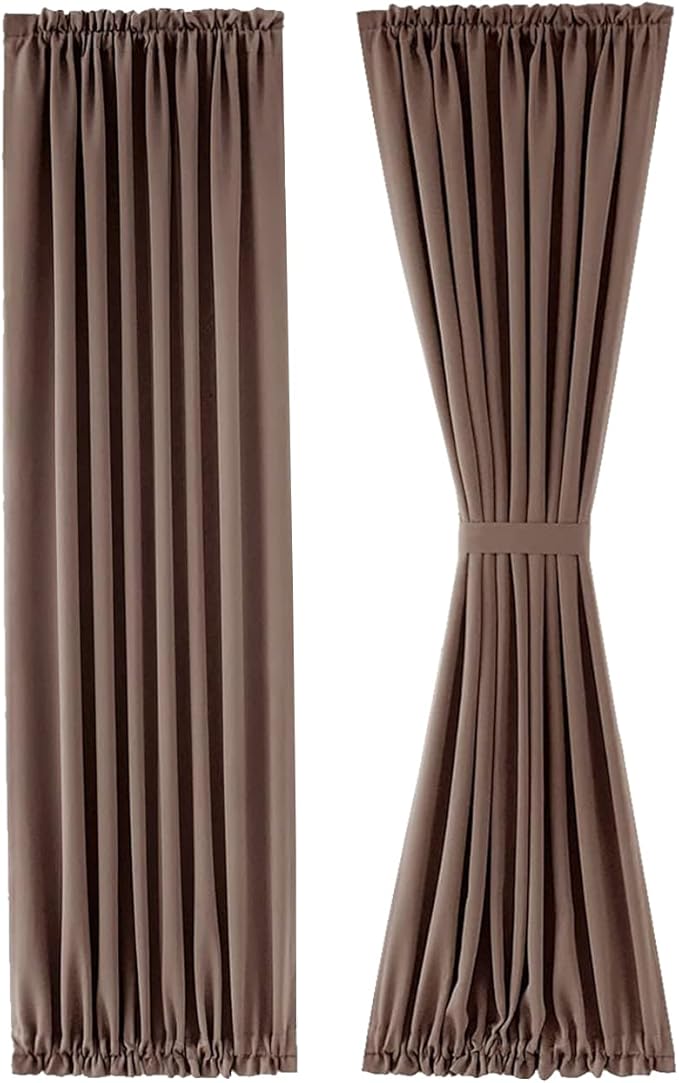 DWCN French Door Curtains – Rod Pocket Thermal Blackout Curtain for Doors with Glass Window, Kitchen and Patio Doors for Privacy, 23 X 72 Inches Long, 1 Curtain Panel with Tieback，Khaki