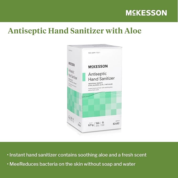 McKesson Hand Sanitizer Gel with Aloe [144 Count] Travel Size, Single Packets, Individually Wrapped Sanitizers, Ethyl Alcohol