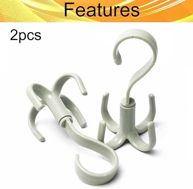 2Pcs Rotating Belt Hanger 360 Degrees Rotatable Organizer with 4 Hooks for Drying Towels Bras Clothes Gloves Plastic Laundry Sock Drying Hanger Nordic Green
