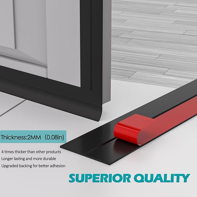 Heavy-Duty 36 ft x 1 in Weather Stripping, Extra Thick 2mm Door Draft Stopper Silicone Seal Strip for House and Glass Shower Doors for Collision and Side Gaps of Door and Windows, Black