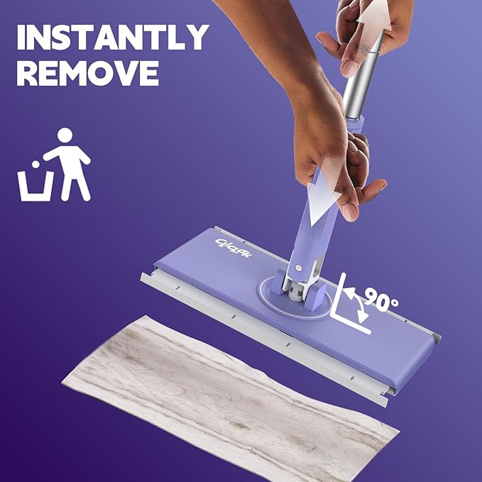 Sweeper Mop, Touch-Free Attach & Remove Cloth Instantly, Compatible with Swiffer Pads, Clamp Clip Dust Mop for Kitchen House | Dorm | Classroom Wood Hardwood Floor Wall Cleaning, Rugular Size 50 inch