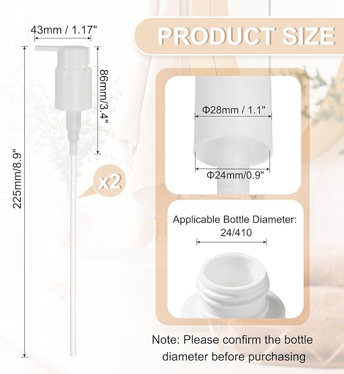 uxcell 2 Pcs Soap Dispenser Pump Heads, Hand Soap Dispensers Top Pumps Replacement Clip-on Pumphead for Standard 24/410 Neck Size Bathroom Lotion Shampoo Bottle, White