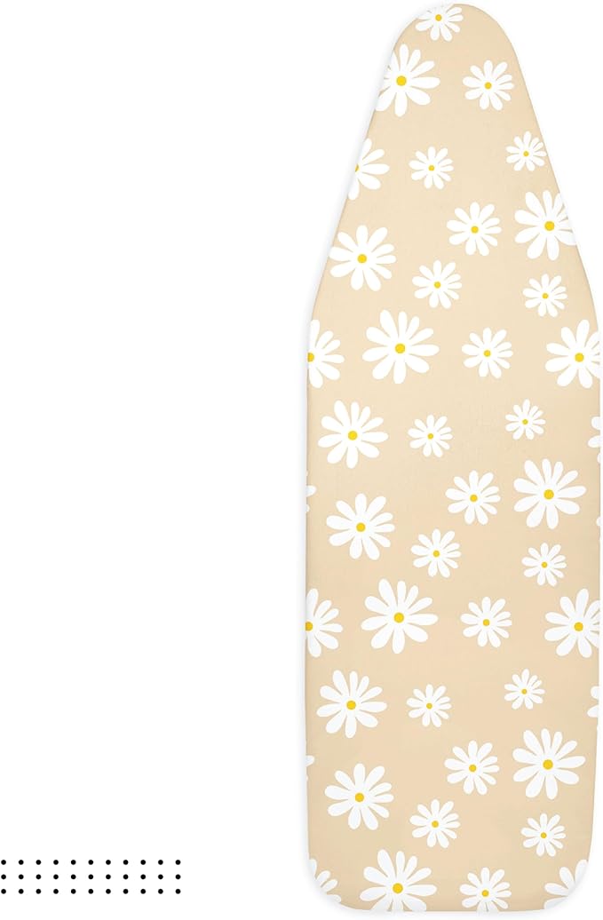 Encasa XO Ironing Board Cover and Pad 57"x22" - Thick 3mm Felt Padding, Drawstring Tightening & Lock, Easy Fit, Scorch & Stain Resistant, Fits X-Large Ironing Board - Daisy Beige