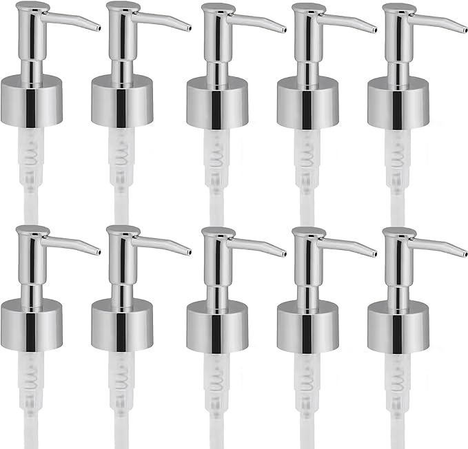Soap Dispenser Pump Head Replacement 10 Pack, 28/400 Threads Standard Size, for Bathroom and Kitchen (Clear Silver)