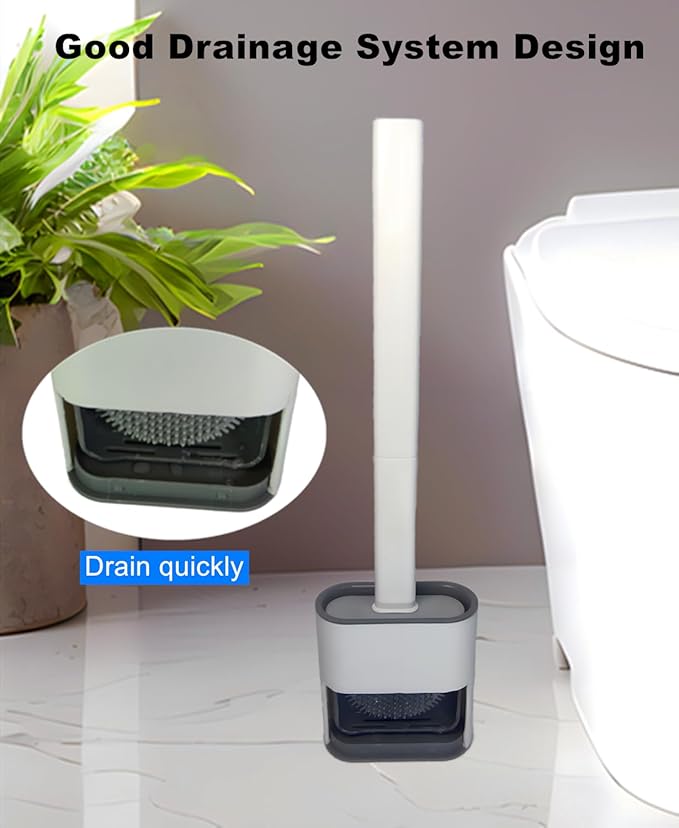 Toilet Brush with Holder Silicone Toilet Brush and Cleaning Brush for Household Bathroom Toliet Brush Set (Black,Gray)