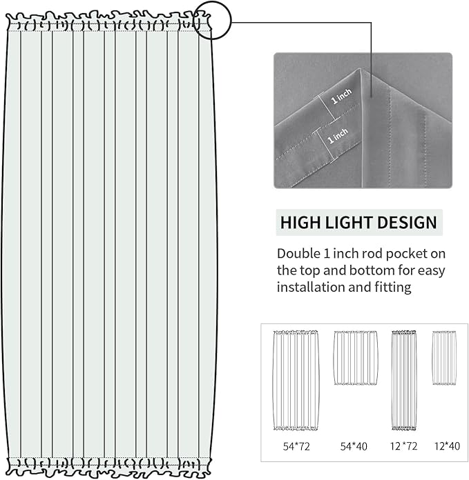 DWCN French Door Curtains – Rod Pocket Thermal Blackout Curtain for Doors with Glass Window, Kitchen and Patio Doors for Privacy, 12 X 72 Inches Long, 1 Curtain Panel with Tieback, Grey