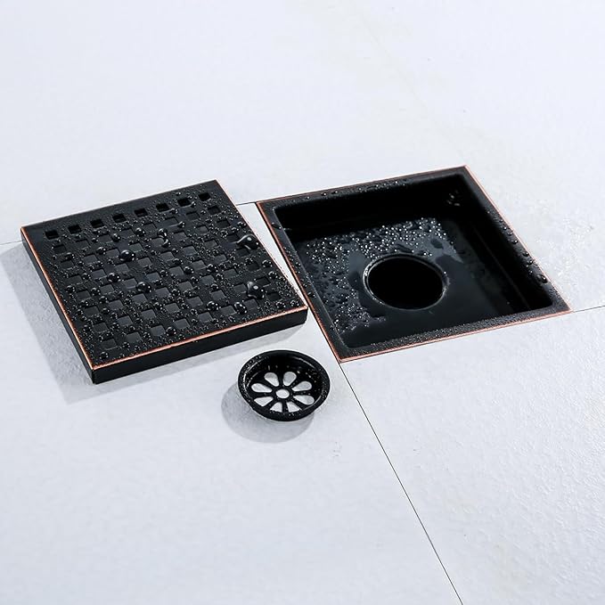 RANDOM Oil Rubbed Bronze Shower Drain Square 6 Inch Shower Floor Drain Grate & Removable Hair Strainer 304 Stainless Steel Shower Drain Cover Bathroom Accessories.RD98738-ORB