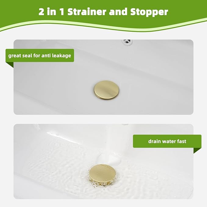 Universal Bathroom Sink Drain Strainer Hair Catcher Upgraded with Removable Stainless Steel Filter Basket, 2 in 1 Pop Up Sink Stopper for 1.1''~2.36'' Sink Basin Hole, Big Cover Cap, Brushed Gold