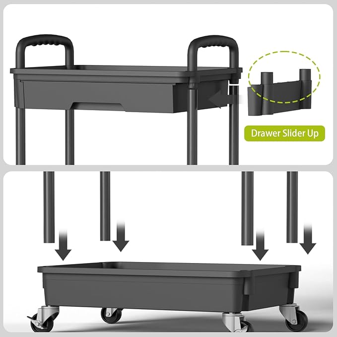 3 Tier Rolling Cart Organizer,Laundry Room Bathroom Organizers and Storage Office Shelves Mobile Shelving Unit Kitchen Trolley Cart with Wheels for Art,Craft,Diaper,Bedside,Snack(Black)