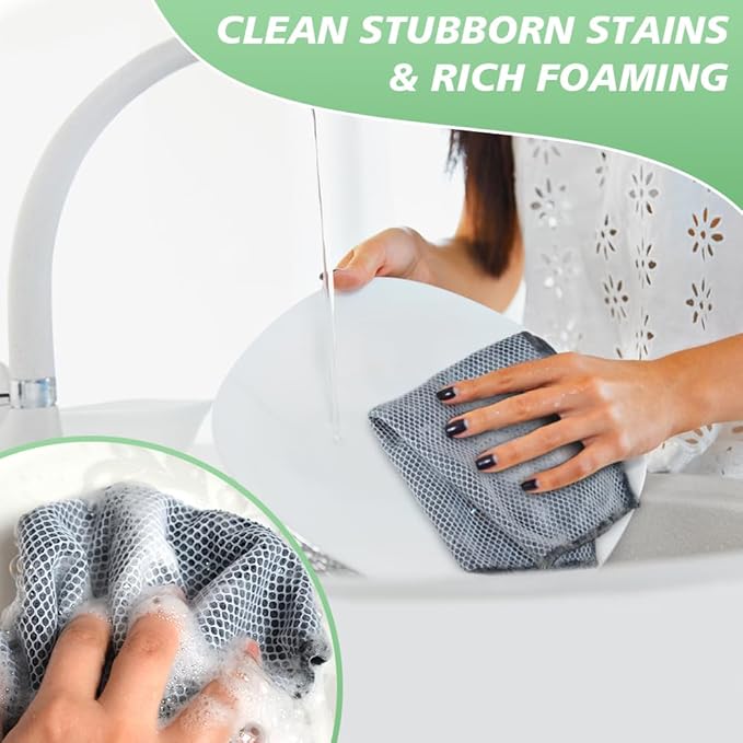 SINLAND Microfiber Dish Cloths Wash Clothes for Kitchen Best Kitchen Cloths Cleaning Cloth Poly Scour Side 12"x12" (5Pack, Dark Grey)
