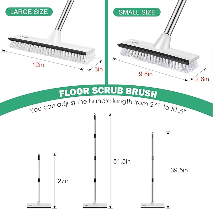 SetSail Upgraded Large 12 in Wide Floor Scrub Brush with 51-Inch Long Adjustable Handle 2 in 1 Scrape Brush Stiff Bristle Floor Scrubber for Cleaning Shower Bathroom Garage Kitchen Wall Deck Tub Tile