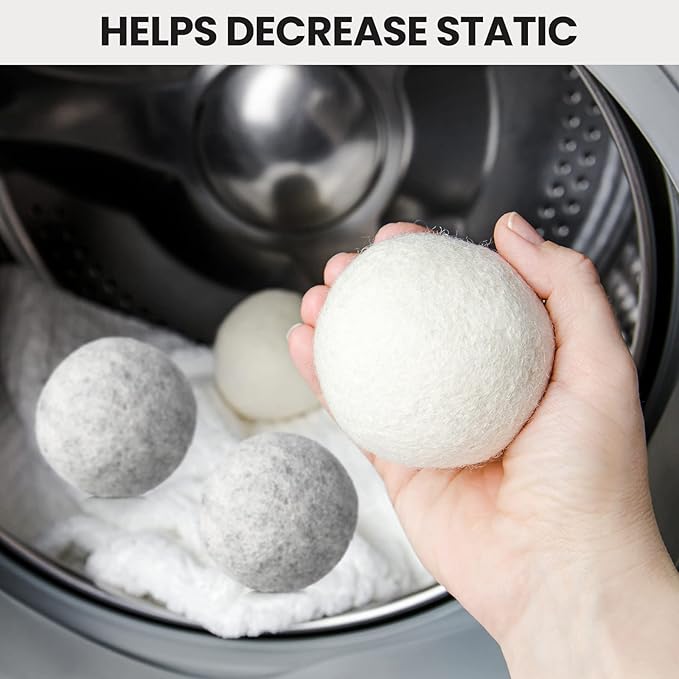 Roowest 56 Pieces Wool Dryer Balls Set 54 Reusable Wool Balls with 2 Muslin Bags Wool Laundry Balls Fabric Softener Ball Anti Wrinkle Anti Static Saving Energy and Time