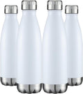 HASLE OUTFITTERS 17oz Stainless Steel Water Bottles Bulk, Vacuum Insulated Water Bottles Double Walled Powder Coated Reusable Metal Sports Water Bottles Keep Drinks Hot and Cold, White, 4Packs