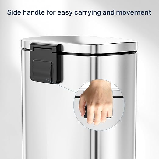Arlopu 8 Gallon Step Trash Can, Stainless Steel Garbage Bin, Soft-Close Rubbish Bin with Removable Plastic Inner Bucket, Fingerprint-Proof, Lid Dustbin, Suit for Kitchen Home (Silver, 30L)