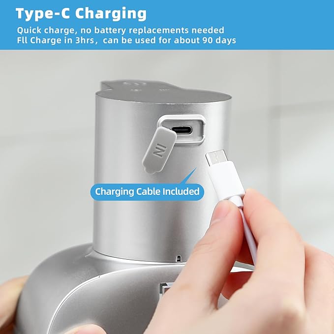 Automatic Foaming Soap Dispenser, 17oz/500ml Touchless Rechargeable with 4-Level Adjustable & IPX5 Waterproof - Level Display for Wall/Tabletop Use in Bathroom, Kitchen, Silver