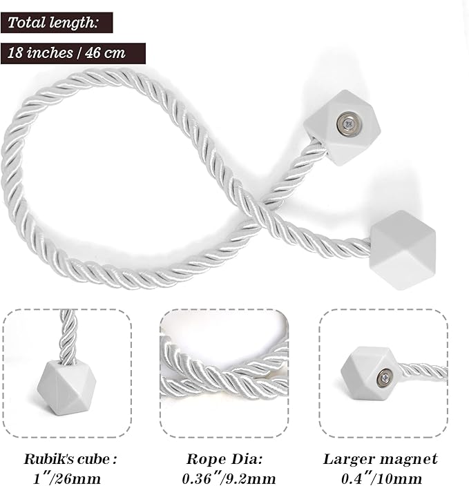 Hion Magnetic Curtain Tiebacks White 2pcs, Curtain Tiebacks Buckles Holdbacks Holders Hooks Clip for Home Bedroom Office Decorative Curtain